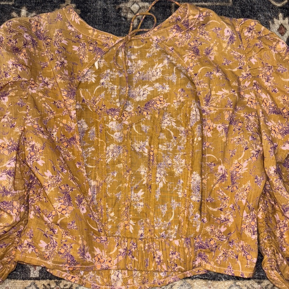 Free People Monica Gold Floral Corset Style Crop Top Open Back Size Large - Picture 5 of 8